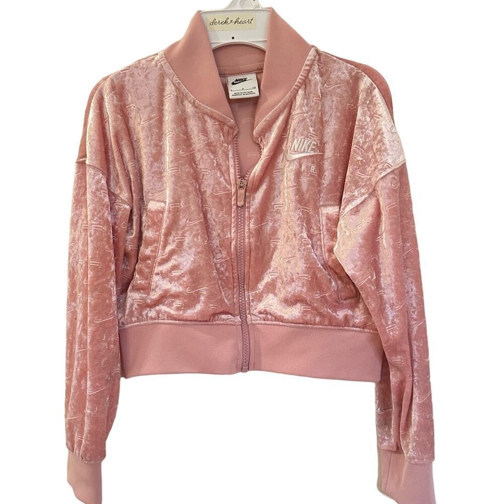 Nike Pink Velour Cropped Jacket sz S Velour Track Jacket